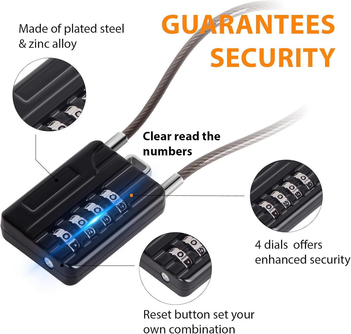 SEPOX® Versatile Twins Resettable 4-Digit Combination Padlock with Extrem Long Cable – Personalized Password, Durable Vinyl Steel Cable, Multipurpose Lock for Suitcase, Gym – Black 32cm Cable