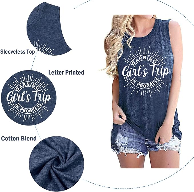 Women Vacation Tank Tops Summer Warning Girls Trip in Progress Shirts Letter Printed Graphic Sleeveless Tee