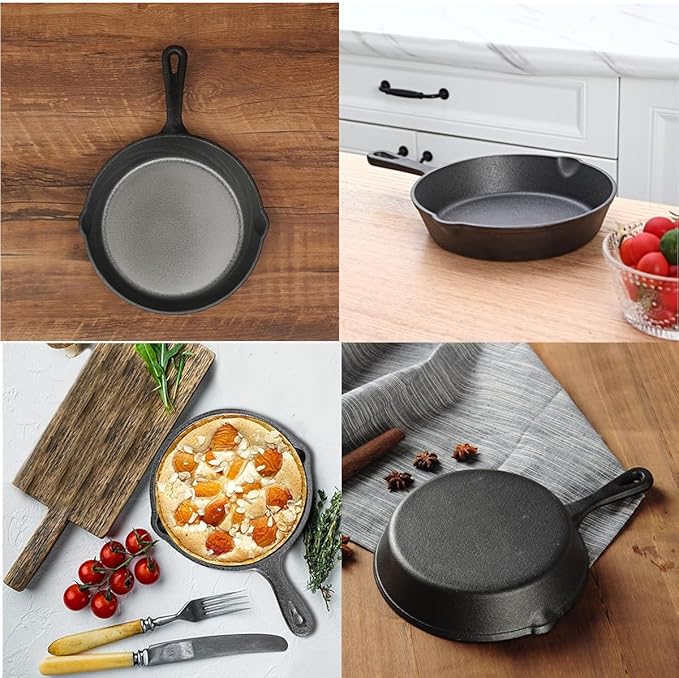4 Inch Small Cast Iron Skillet, Pre Seasoned Mini Cast Iron Skillet, Camping Nonstick Frying Pan for Baked Brownie, Cookie, Egg Cakes Pan (Black)
