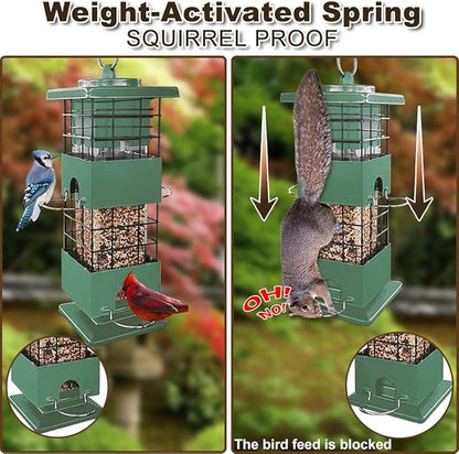 Bird Feeder Squirrel Proof, 3LBS Metal Anti-Squirrel Feeder for Outdoors Hanging, Wild Birdseed for Finch Cardinal Blue Jay Outside (Green)