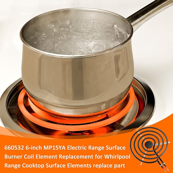2025 Upgraded660532 6-inch MP15YA Electric Range Surface Burner Coil Element 1500W 4 Turns by Romalon Fit for Whirlpool Range Cooktop Surface Elements Replaces AP6010189,PS11743366,EAP11743366,3319