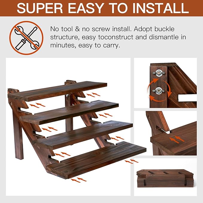 Wooden Rustic Cupcake Stand for 24 Cupcakes, Stepped Wood Display Stand for Weddings, Tiered Party Table Display Riser for Food , Dessert, Cookie, Decor, Craft Show, Brown