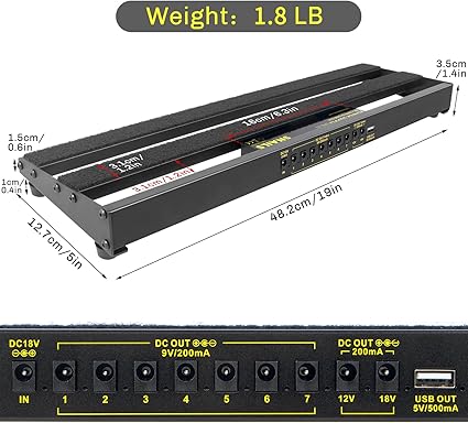 Guitar Pedal Board With Completely Isolated Power Supply, 195in 1.8LB Aluminum Alloy Guitar Pedalboard, Included Carrying Bag, Pedal Cable, Adapter, 401.2in Self Adhesive Hook Loop Tape, Cable Ties