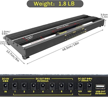 Guitar Pedal Board With Completely Isolated Power Supply, 195in 1.8LB Aluminum Alloy Guitar Pedalboard, Included Carrying Bag, Pedal Cable, Adapter, 401.2in Self Adhesive Hook Loop Tape, Cable Ties