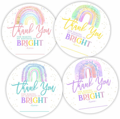 Thank You Stickers - 40 Pcs Watercolor Rainbow 2 Inches Large Self Adhesive Round Label Stickers - Thank You for Making My Birthday So Bright! - 4 Colors Gift Wrapping Label - Party Supplies - 02