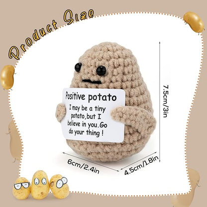 Mini Funny Knitted Wool Potato Toy with Positive Card - Creative Cute Crochet Doll Cheer Up Gift for Friends, Parties, Christmas Decoration and Encouragement