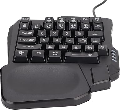 Sazao One Handed Gaming Keyboard, Three Colors Backlight Wide Palm Rest 35 Keys Gaming Keyboard for Computer for Mobile Games