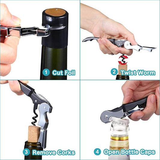 Waiter's Corkscrew, Wine Opener with Foil Cutter, Waiter's Friend, Professional Wine Key for Servers, Bottle Opener, Beer Opener, Wine Accessory (5 Pack)