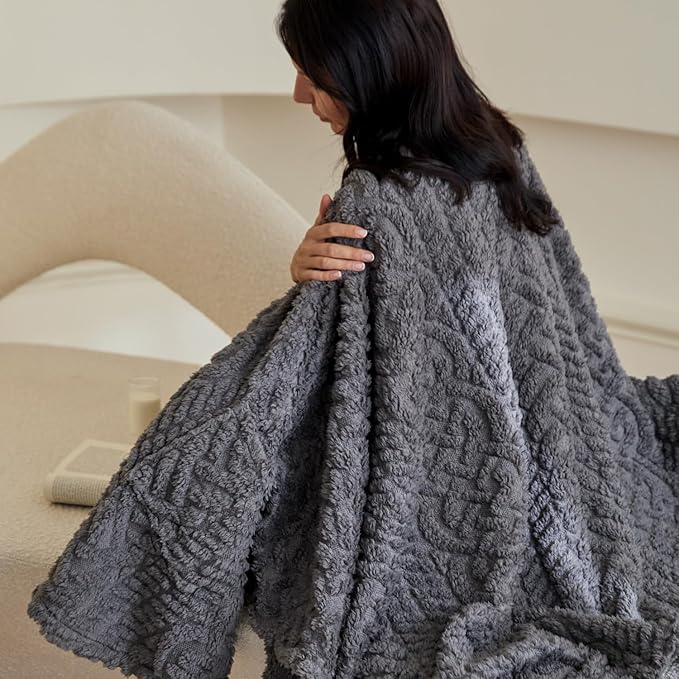 Royoliving Fuzzy Sherpa Wearable Fleece Blanket with Pockets for Adults, Ultra Soft Plush Shawl TV Throw Blankets (Grey, 58'' x 64'')