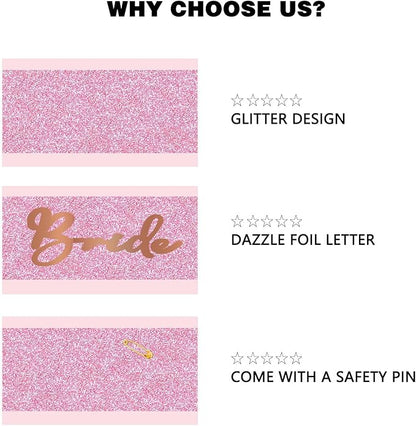 Vuzvuv Bride to Be Sash, Bride to Be Sash with Glitter Letters for Bachelorette Party Decorations,Engagement Party Decoration, Bride Gift-Pink