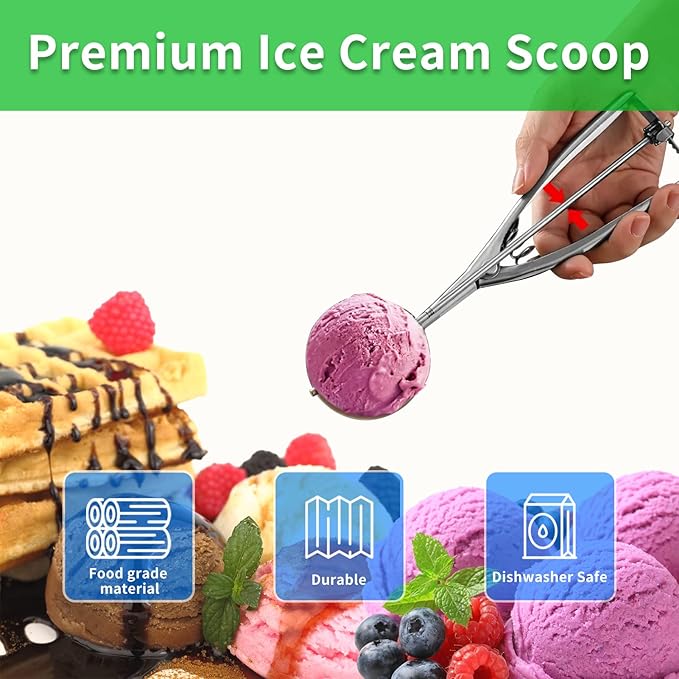 3PCS Ice Cream Scoop,Premium cookie scoop set,SmallMediumLarge stainless steel Scoops,Professional Ice cream Scooper with Trigger Release for Baking, Cookie, Fruit and Ice Cream by AOULELA