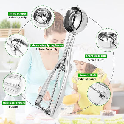 3PCS Ice Cream Scoop,Premium cookie scoop set,SmallMediumLarge stainless steel Scoops,Professional Ice cream Scooper with Trigger Release for Baking, Cookie, Fruit and Ice Cream by AOULELA