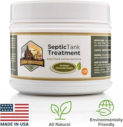 Septic Tank Treatment - 1 Year Supply of Septic Safe Dissolvable Easy Flush Live Bacteria Packets (12 Count) - Best Way to Prevent Expensive Sewage Backups - Made in USA