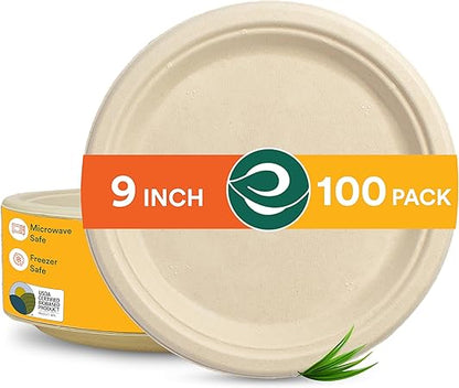 ECO SOUL Compostable 9 Inch Biodegradable Disposable Paper Plates  Eco-Friendly Dinner, Party, Wedding, Event