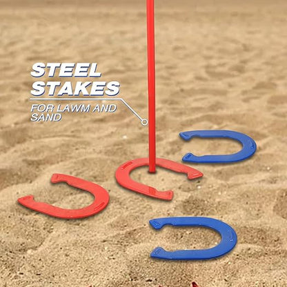 Horseshoes Outside Game, Horseshoes Outdoor Games Set Heavy Duty Steel 4 Horse Shoes & 2 Stakes, Horse Shoes Outdoor Games for Adults and Family - Ideal for Backyard, Lawn, Beach