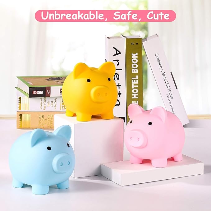 Piggy Bank, Unbreakable Plastic Money Bank, Coin Bank for Girls and Boys, Medium Size Piggy Banks, Practical Gifts for Birthday, Easter, Christmas (Pink)