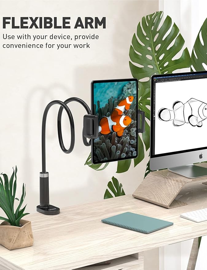 Gooseneck Tablet Holder Stand for Bed: Adjustable 39.4inch Flexible Lazy Arm Tablets Mount Compatible with iPad Pro Air Mini Galaxy Tab Kindle Fire Switch or Other 4.7-12.9" Device