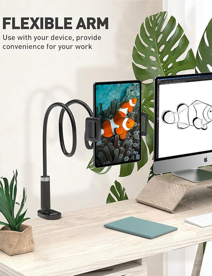 Gooseneck Tablet Holder Stand for Bed: Adjustable 39.4inch Flexible Lazy Arm Tablets Mount Compatible with iPad Pro Air Mini Galaxy Tab Kindle Fire Switch or Other 4.7-12.9" Device