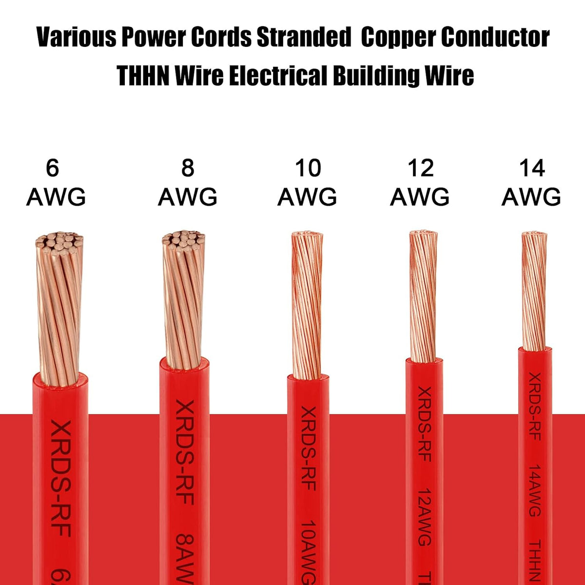 6 Gauge THHN Wire, 50FT Red Stranded Copper Electrical Wire, 600V, Heat & Oil Resistant, Nylon Sheath Building Wire for Indoor/Outdoor Use