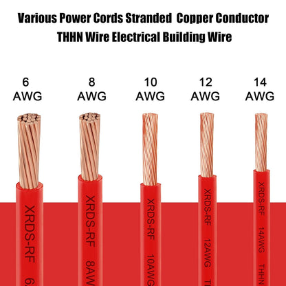 6 Gauge THHN Wire, 50FT Red Stranded Copper Electrical Wire, 600V, Heat & Oil Resistant, Nylon Sheath Building Wire for Indoor/Outdoor Use