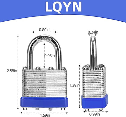 Padlocks with Same Key, LQYN 2 Pcs Laminated Keyed Padlock (1-9/16", 40mm),Keyed Alike Locks,Normal Shackle,for Storage Locker,Hasp Latch,Toolbox,Sheds