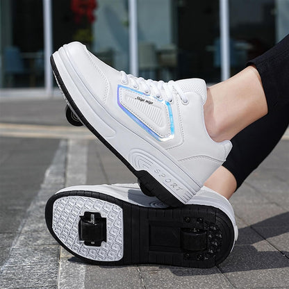 Kids Roller Sneakers with Detachable Wheels, Unisex Casual Skating Shoes, Trendy All-Season Round Toe Lace-up Sneakers for Party, Birthday