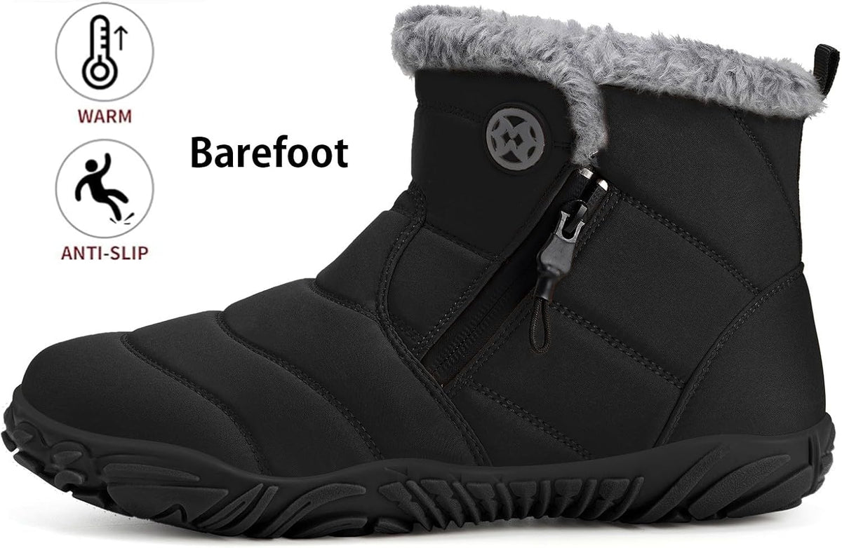 Womens Mens Barefoot Boots Shoes Winter Snow Boots Warm Ankle Booties Zero Drop Sole Wide Toe Box Fur Lined Outdoor Sneakers