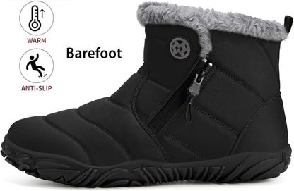 Womens Mens Barefoot Boots Shoes Winter Snow Boots Warm Ankle Booties Zero Drop Sole Wide Toe Box Fur Lined Outdoor Sneakers