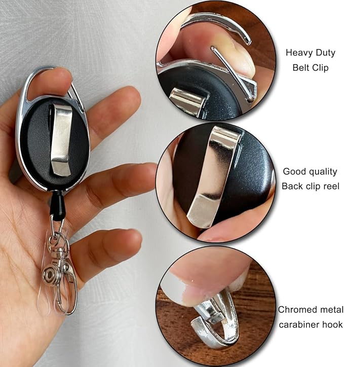 Retractable Badge Reel with Claw Clasp and Clip for Id Card Holders (2Pack)