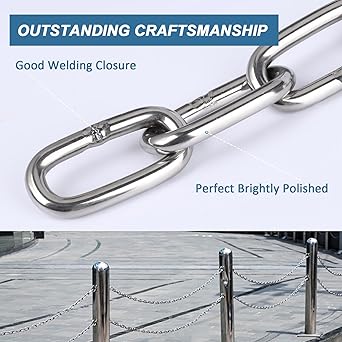 Stainless Steel Chain, 18 in  1.64 Ft Small Strong Chain Link Chain, Light Duty Chainlink Utility Metal Decorative Chain Camping Pet Dog Chain Hanging Chain for Bird Feeder Planters Signs