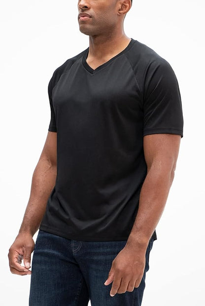 DEVOPS 2 or 5 Pack Men's UPF 50+ Sun Protection Moisture Wicking Dry-Fit Short Sleeve Workout V-Neck Shirts