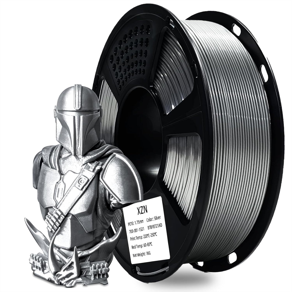 Silver PETG Filament 1.75mm 1kg (2.2lbs), High Toughness & Wear Resistant 3D Printer Filament, Dimensional Accuracy +/-0.02mm, Smooth Feeding No Tangle Clog Bubble, Fit for Most FDM 3D Printers