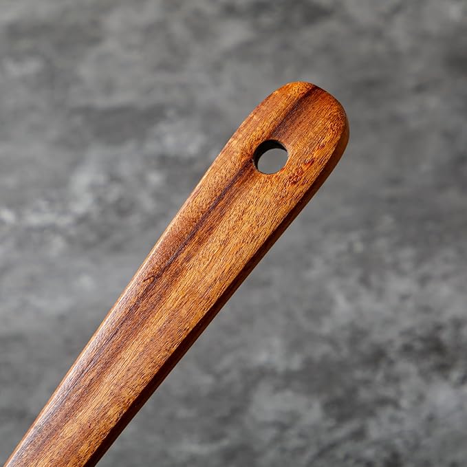 Kitchen Premium Teak Wooden Slotted Spatula-Long Handle, Flat Frying, Non-Stick Safe, Handmade, Multipurpose,Wooden Turner, Wooden Spatula for Cooking  Gifting