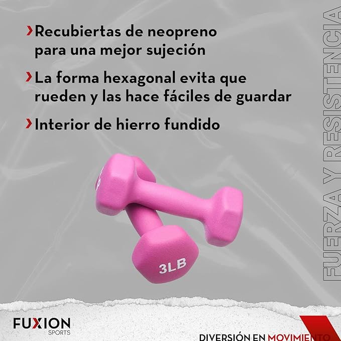 FUXION Neoprene Dumbbell Hand Weights, Sets of 2 Hexagon Non-Slip Weights for Home Gym Yoga Pilates Workout