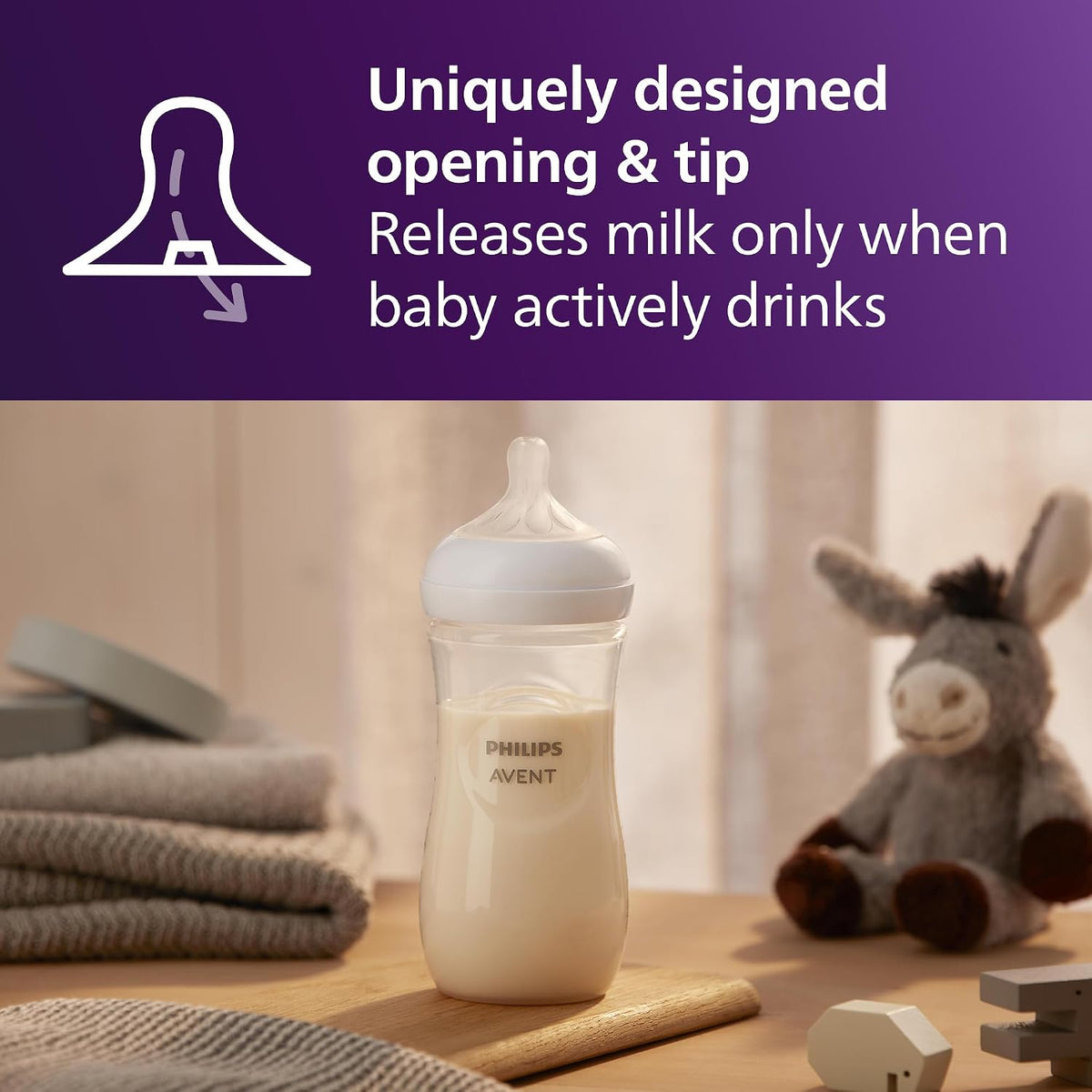 Philips Avent Natural Baby Bottles with Natural Response Nipples (Fast Flow, Flow 4), 11oz, 2-Pack, SCY906/02 (No Original Packaging)