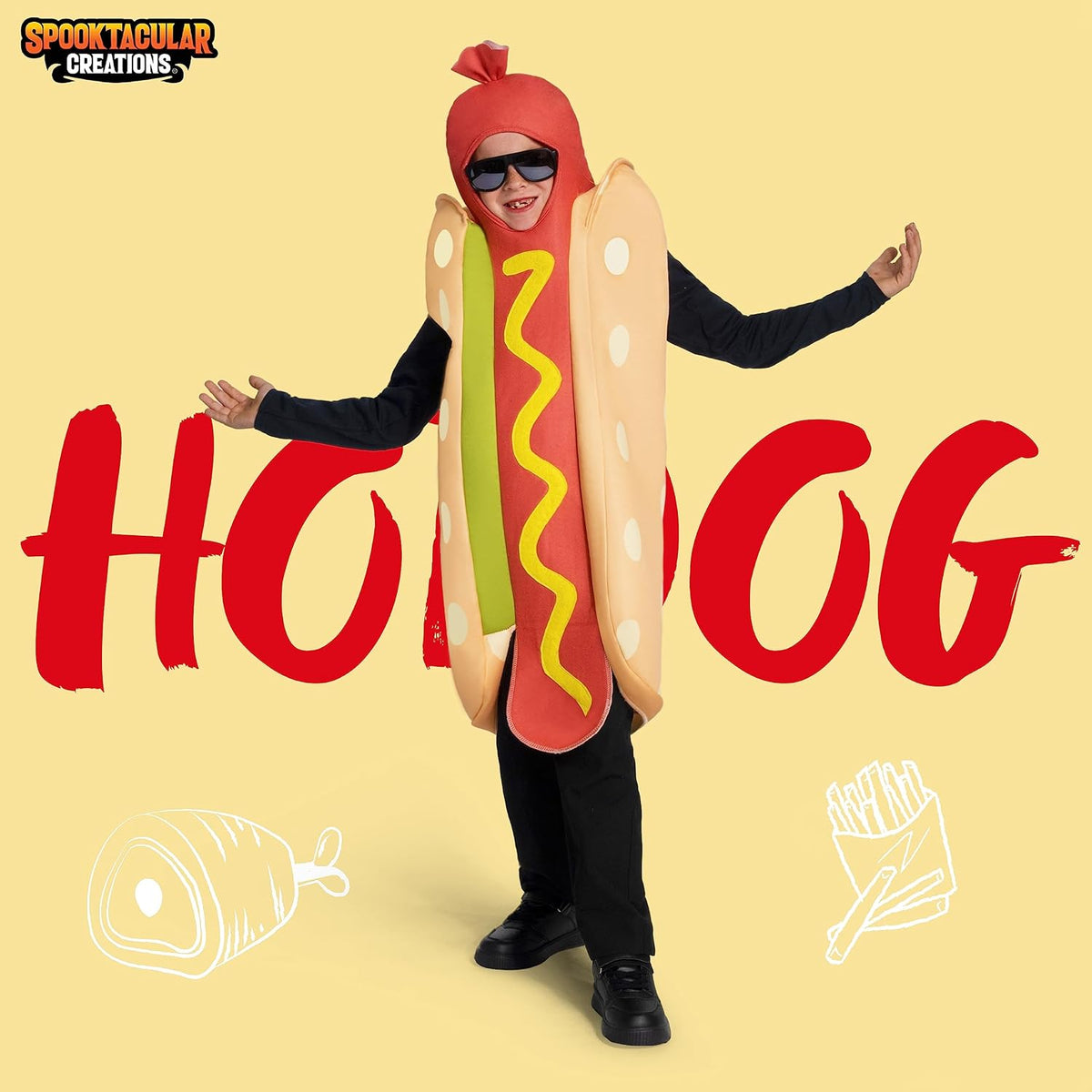 Spooktacular Creations Hot Dogs Costume Kids, Unisex Food Themed Costume for Child Teens Halloween Dress up Cosplay Party .