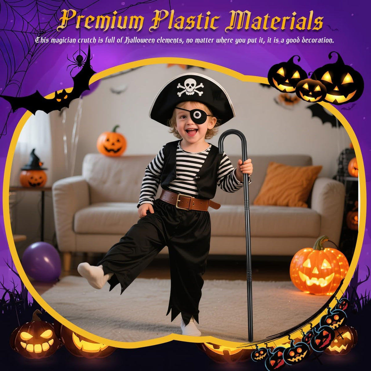 VICASKY Staff Wizard Cane Black Little Shepherd Costume Fake Prop Crook Hook Set Child's Walking Props Party Crutch Beaupretty Plastic Stick for Halloween Cosplay