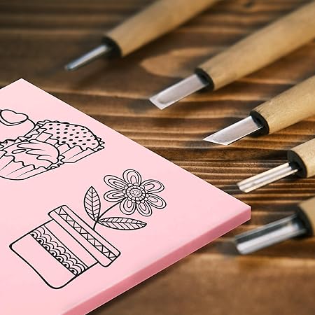4 Pcs 4" x6 Pink Rubber Art Soft Linoleum Carving Block, Rubber Crafts Linocut Block for Printmaking,Stamp Carving Block