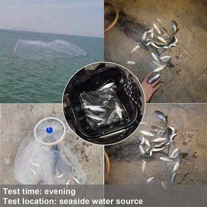Drasry Fishing Cast Net with Aluminum Ring 38 or 12 Mesh for Saltwater Freshwater Bait Shrimp Trap Fish Throw Net Heavy Duty Sinker. Size 4FT5FT6FT7FT Radius