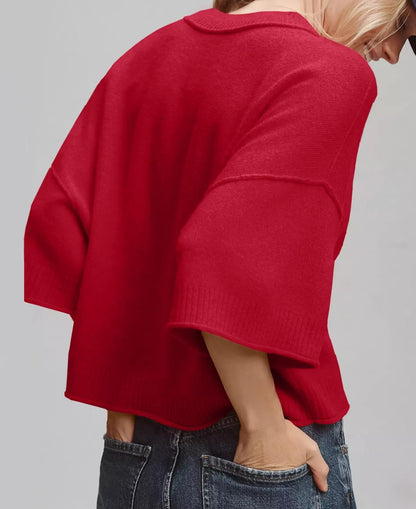 ZDC Women's Oversized Sweaters Summer Short Sleeve Casual Cropped Tops Lightweight Loose Fit Knit Pullover