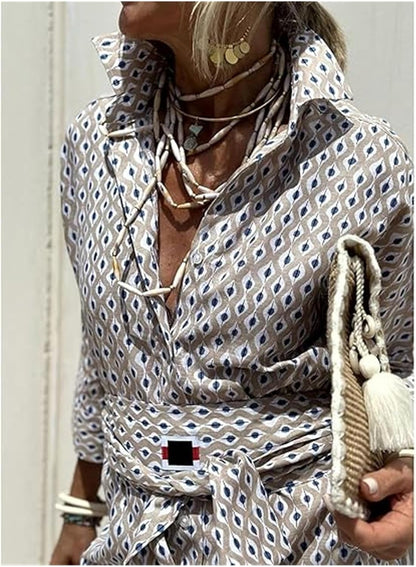 Orange Color DGDXLMPNR Shirt Dress, Striped Lace-Up Shirt Dress, Lapel Slit.
