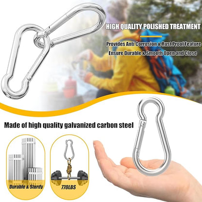 30PCS 4" Heavy Duty Spring Snap Hook, M10 38" Galvanized Steel Carabiner Clip Qiuck Link Spring Snap Hook, 770LBS Holding Capacity Keychain Buckle for Swing Hammock Gym Outdoor