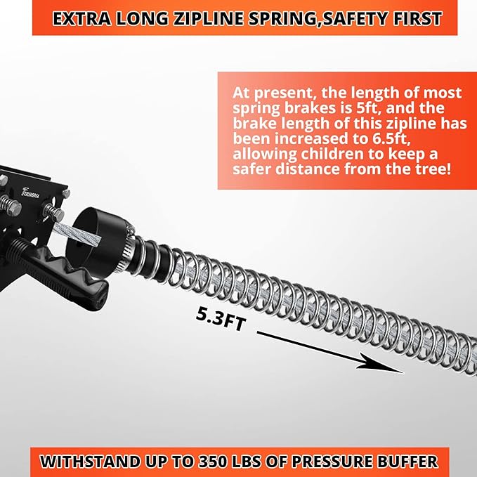 Trsmima Heavy Duty Stainless Steel Zipline Spring Brake Extra Long 5.3 FT, Zipline Stopper, Kids Backyard Zip Line Spring Braking SystemStopStopper for 316 14 516 38 inch Wire