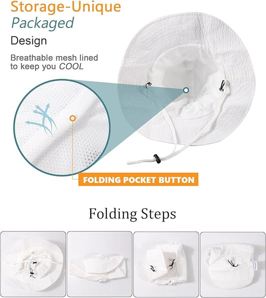 Waterproof Sun UPF 50 Bucket Hat UV Protection Packable Brimmed Boonie for Women Men Summer Lightweight Hiking Outdoor Cap