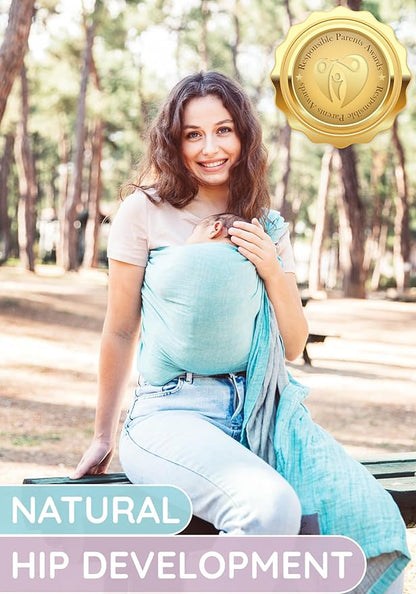 Ring Sling Baby Carrier 100 Cotton Muslin Front and Chest Newborn to Toddler Carrier and Baby Sling (Grey Turquoise)