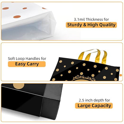 Thank You Bags for Small Business, 100 Pack Plastic Shopping Boutique Bags Retail Merchandise Bags Bulk with Handles 12"x15", Reusable Product Bags 3.1Mil for Customers, Party Favor (Black & White)