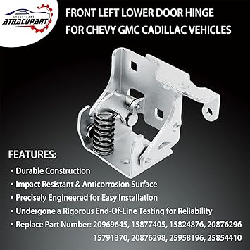 Lower Door Hinge Front Left Driver Side  for 2007-2014 Chevy Silverado Suburban Tahoe Avalanche GMC Sierra Yukon Cadillac Escalade  Replaces 20969645