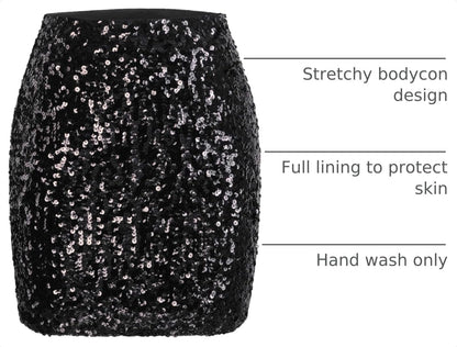 Stretchy, bodycon sequin skirt from MANER, perfect for parties, dates, and nights out, with flattering, comfortable fit.