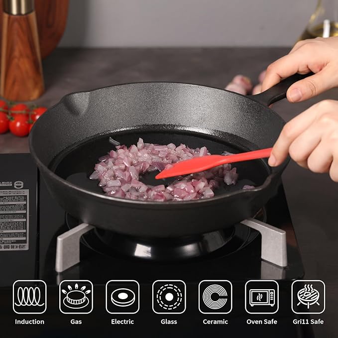 Cast Iron Skillets Non-Stick Frying Pans Griddle Egg Pan Round IndoorOutdoor,Stove, BBQ, Grill Cookware,8 Inch