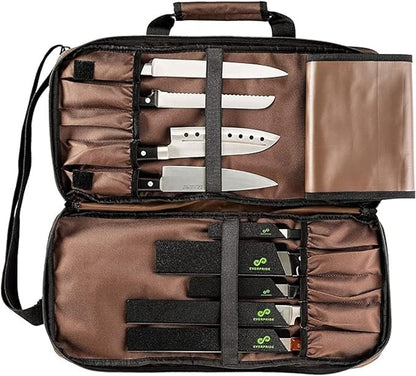 EVERPRIDE Chef Knife Bag Holds 20 Knives PLUS Large Zippered Compartment for Kitchen Tools Durable, Large Knife Bag for Chefs Professional Grade and makes a great gift!